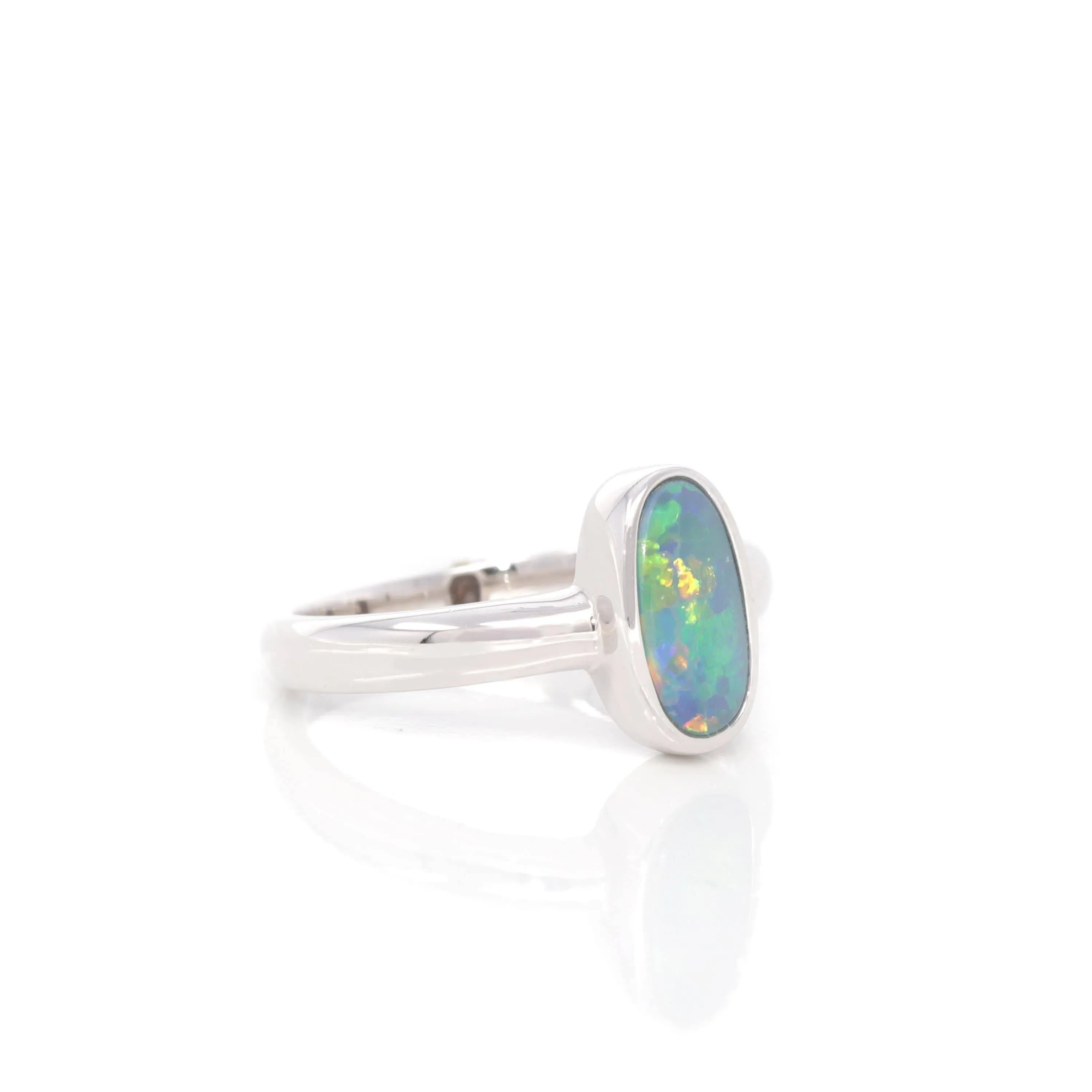 Baikalla? Sterling Silver Freeform Australian Natural Blue Opal Bezel Set Ring