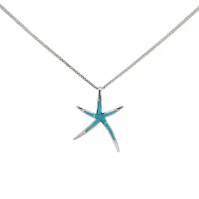 Baikalla Sterling Silver Lab-Created Blue Opal Starfish Bezel Pendant Necklace