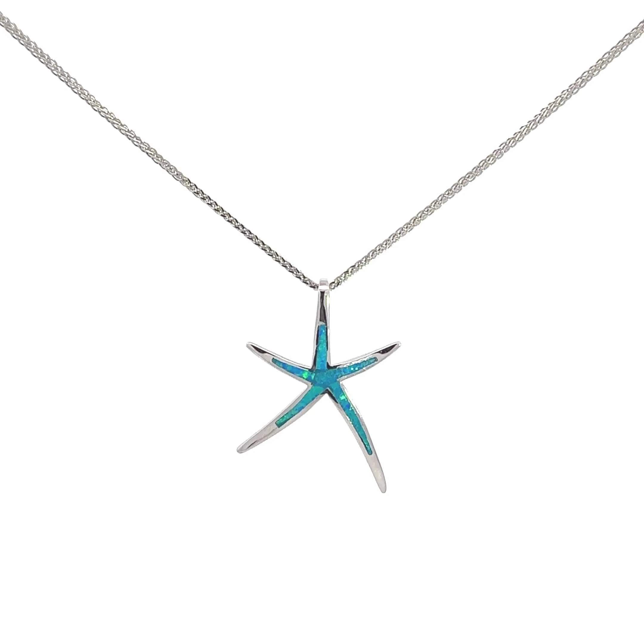 Baikalla Sterling Silver Lab-Created Blue Opal Starfish Bezel Pendant Necklace