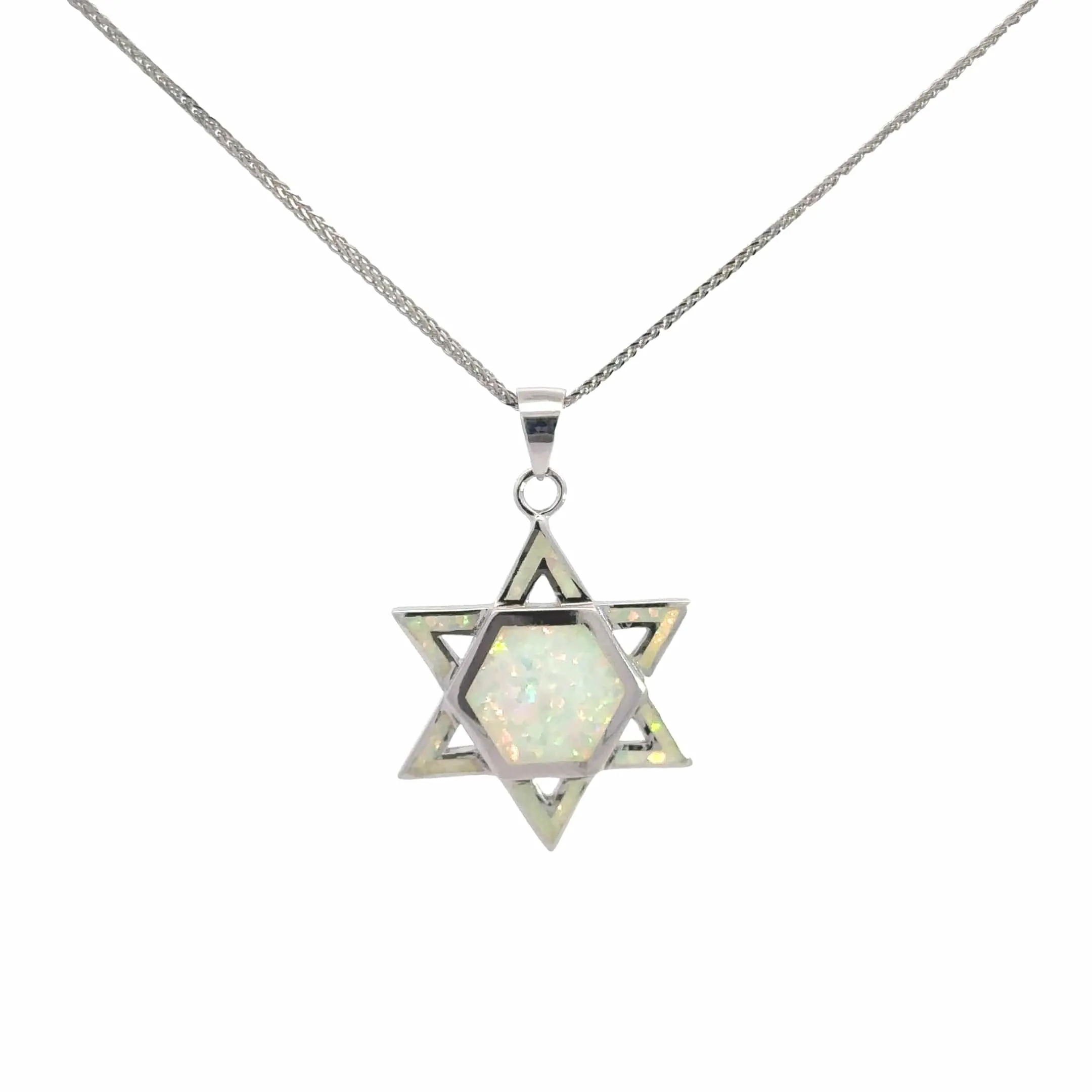 Baikalla Sterling Silver Lab-Made Opal Star of David Pendant Necklace