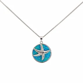 Baikalla Sterling Silver Lab-Made Opal Starfish Bezel Pendant Necklace