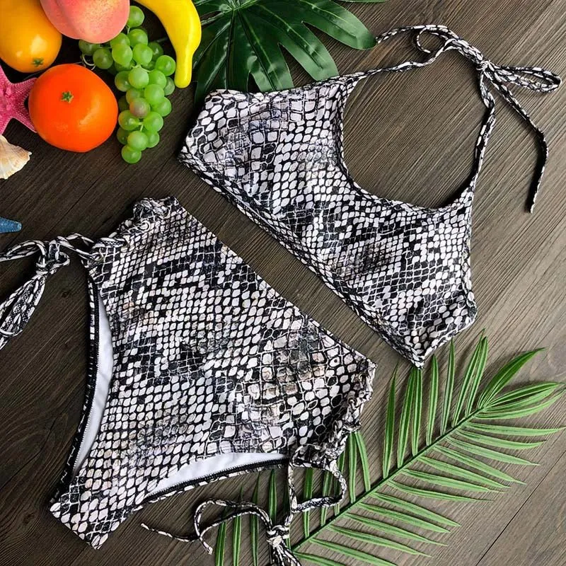 Beach Life High Waist Halter Bikini Set