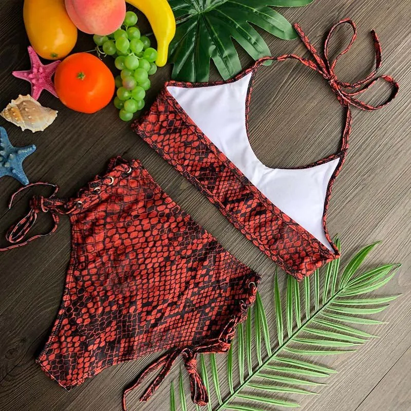 Beach Life High Waist Halter Bikini Set