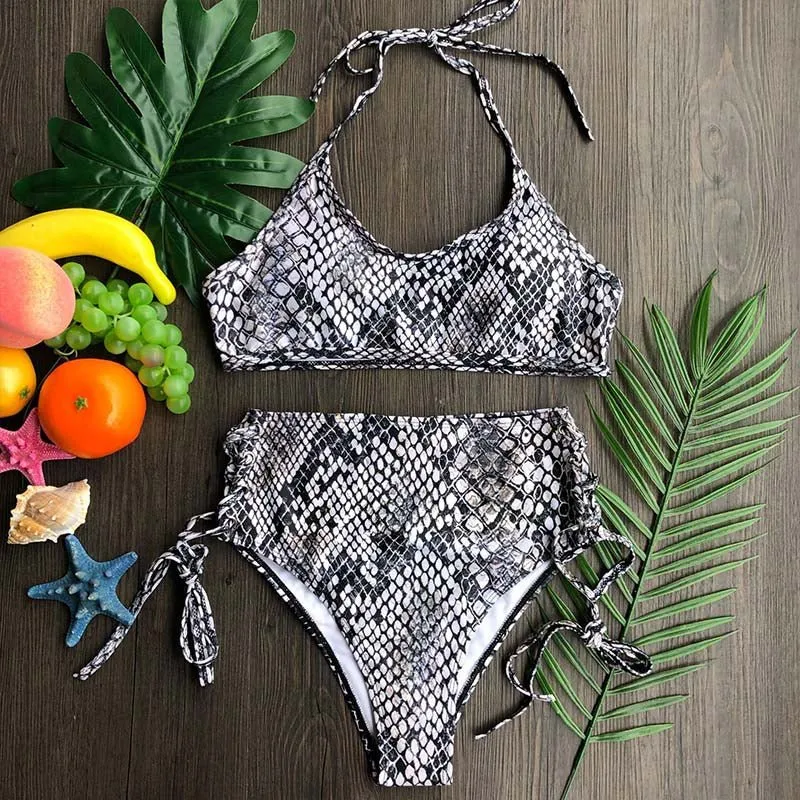 Beach Life High Waist Halter Bikini Set