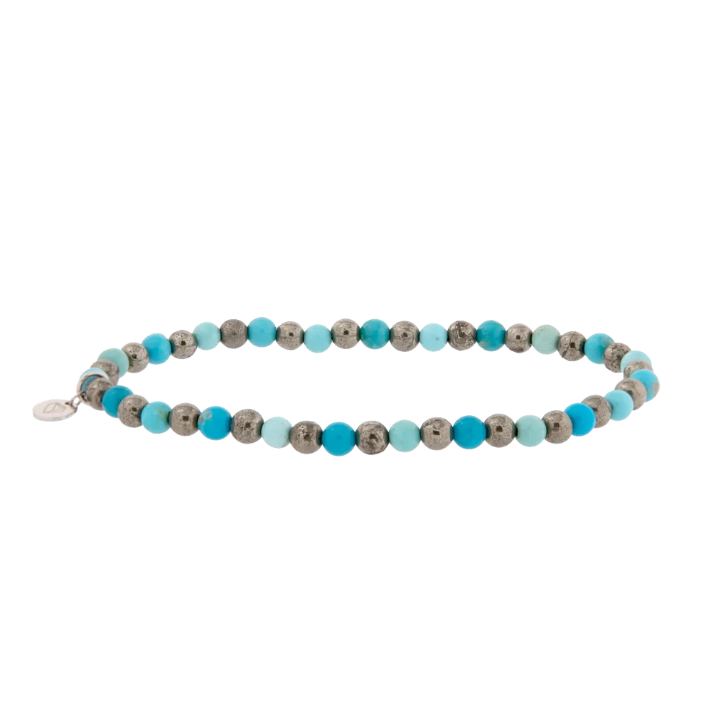 Beaded Turquoise and Pyrite Alternating Stretch Bracelet