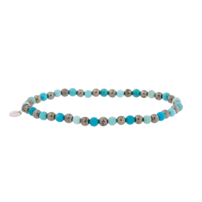 Beaded Turquoise and Pyrite Alternating Stretch Bracelet