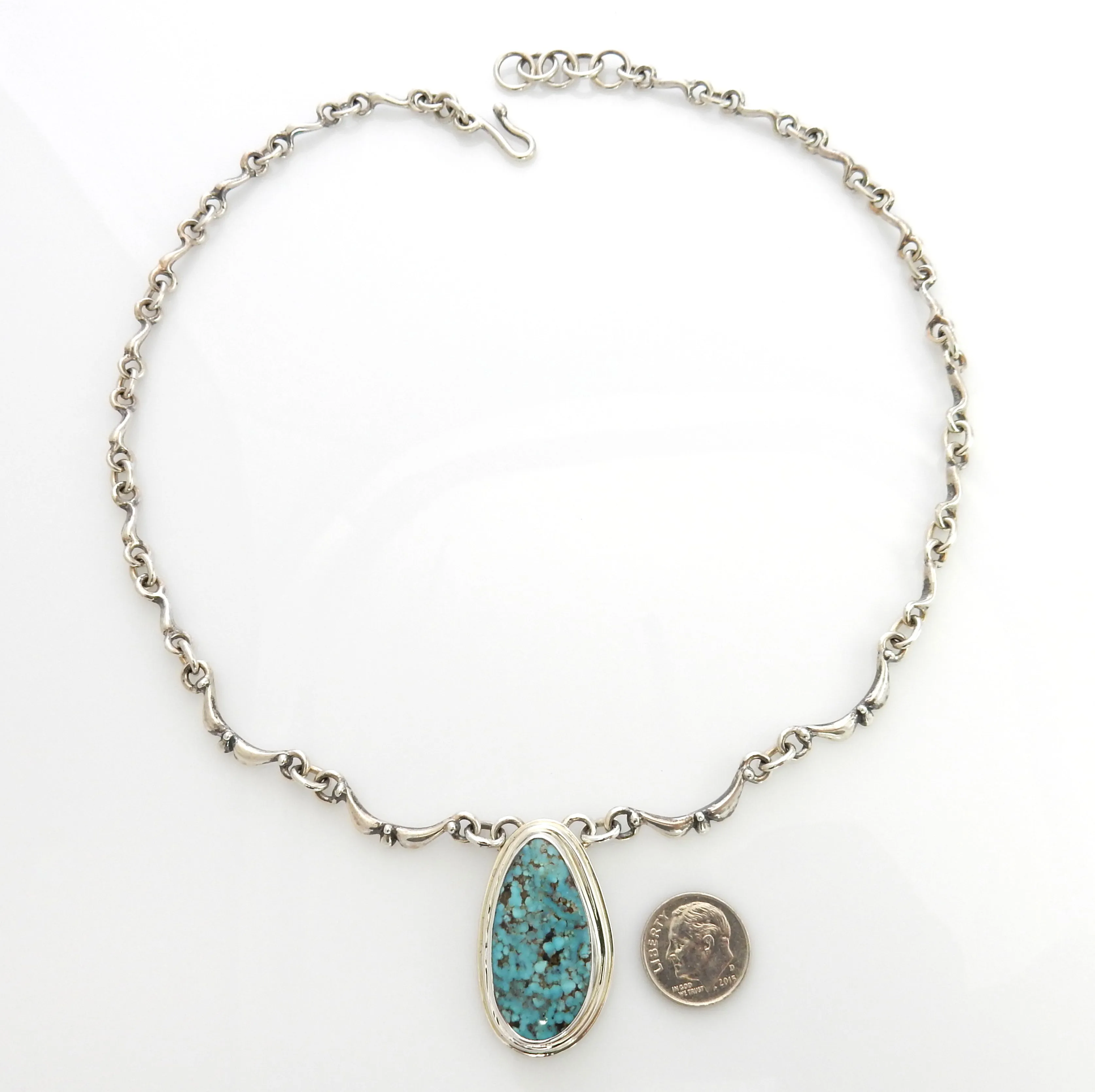 Beautiful Adjustable 19.5" Inch Handmade Sterling Silver Blue Natural Turquoise Necklace