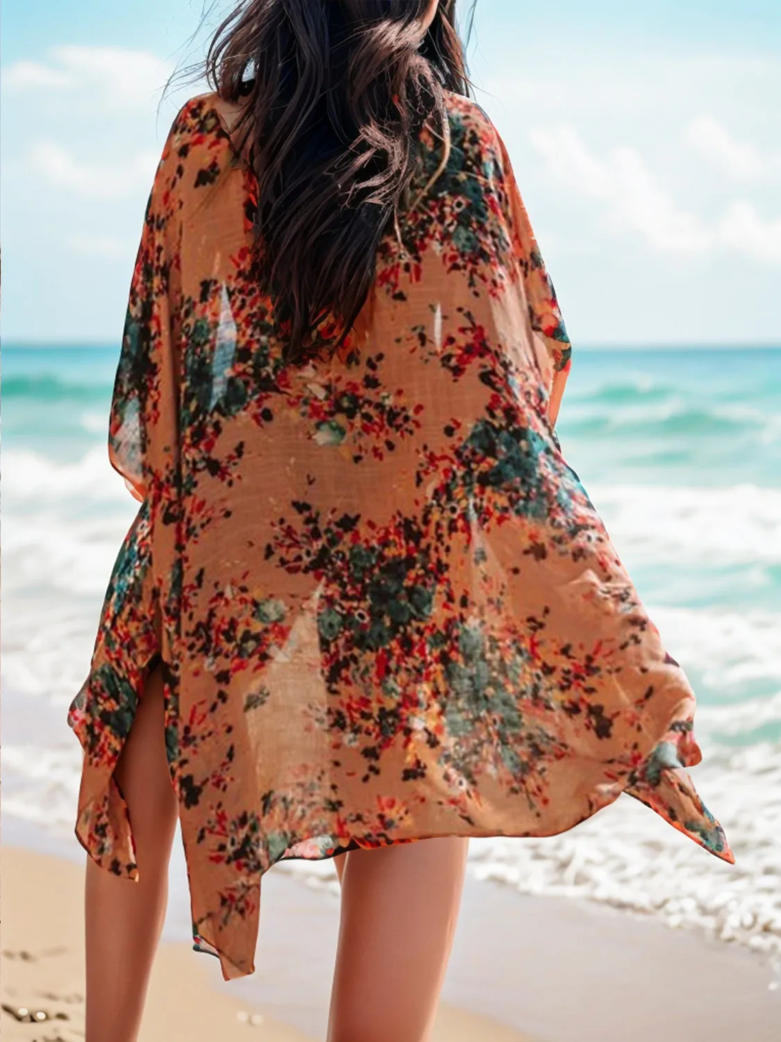 Bedruckte, vorn offene Strandjacke mit Sonnenuntergangsurlaub