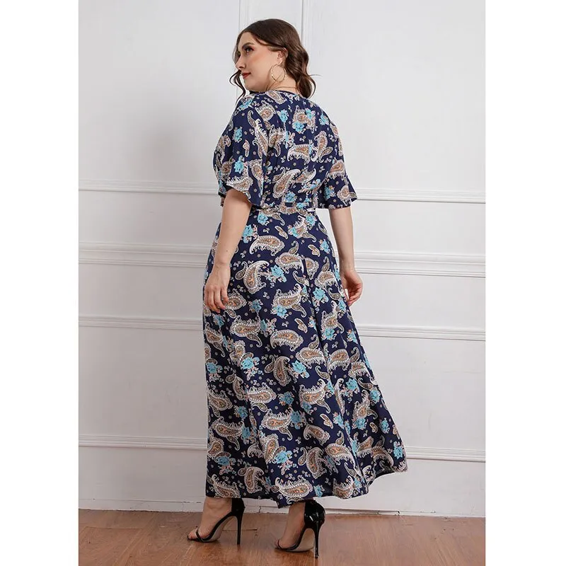 BerriesJam - 2024 V Neck Elegant Floral Short Sleeve Maxi Dress