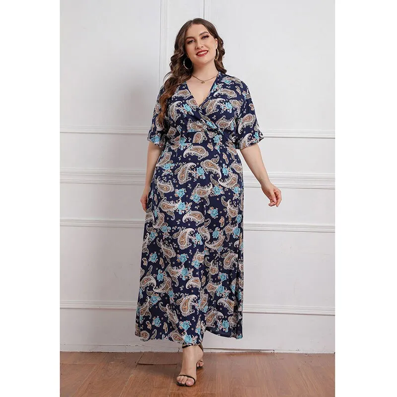 BerriesJam - 2024 V Neck Elegant Floral Short Sleeve Maxi Dress