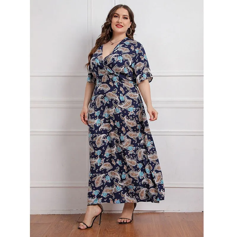 BerriesJam - 2024 V Neck Elegant Floral Short Sleeve Maxi Dress