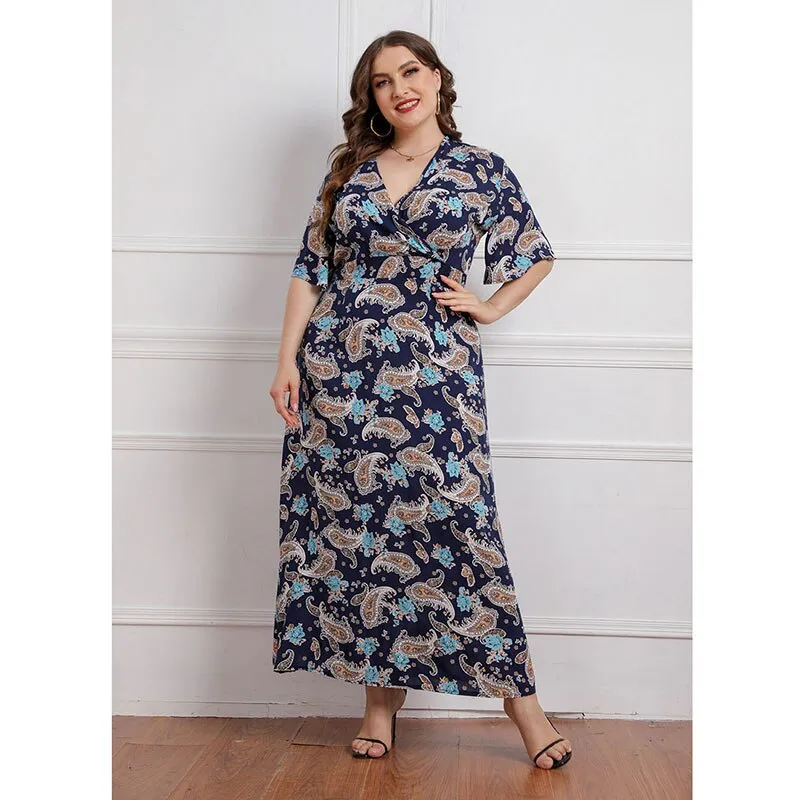 BerriesJam - 2024 V Neck Elegant Floral Short Sleeve Maxi Dress