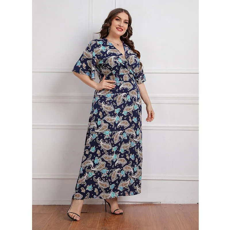 BerriesJam - 2024 V Neck Elegant Floral Short Sleeve Maxi Dress