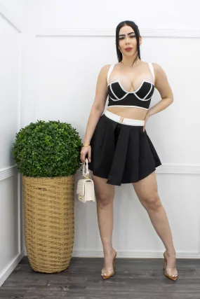 Black Crop Top Skort Short Set