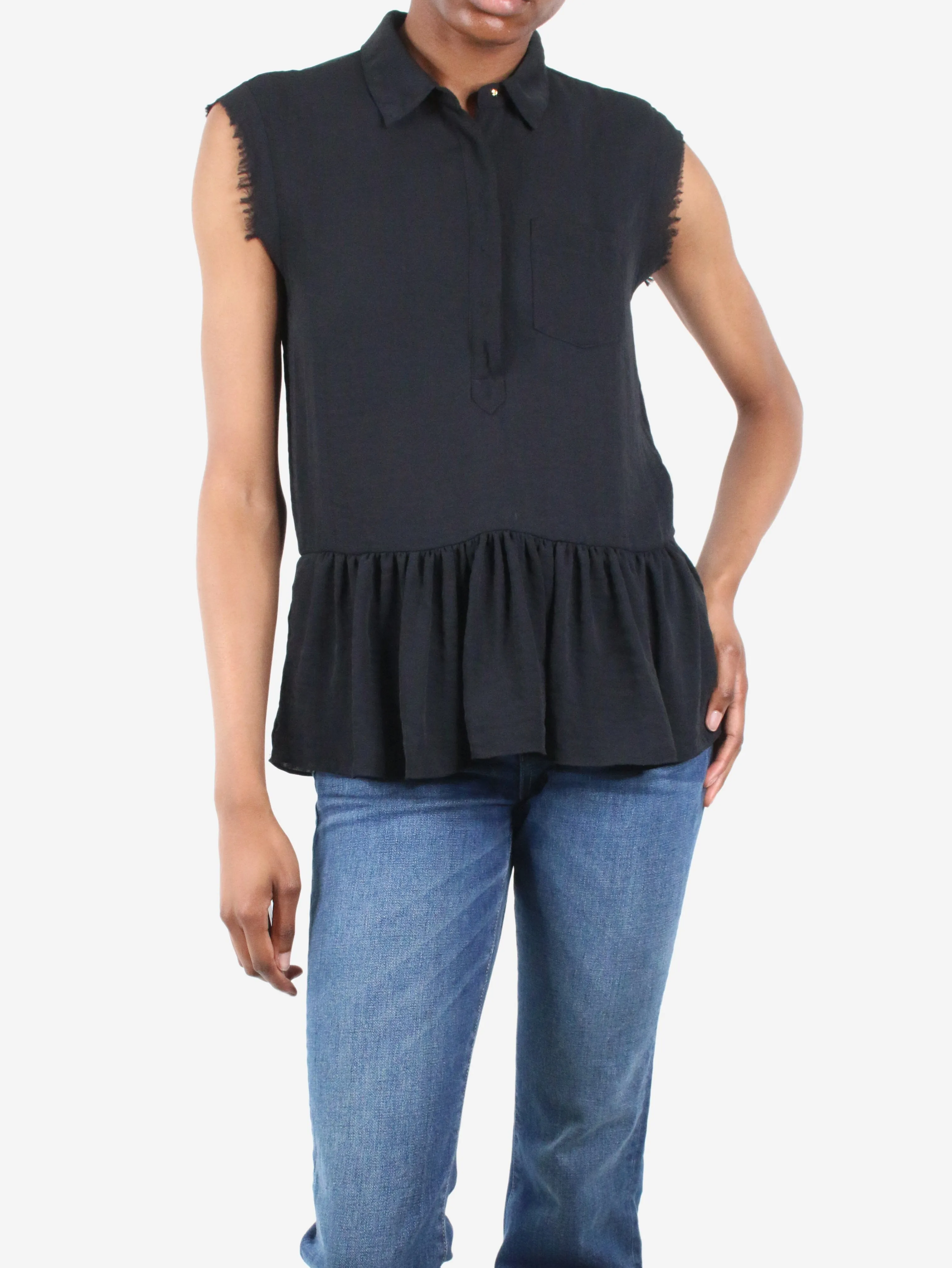 Black ruffle hem top - size US 0