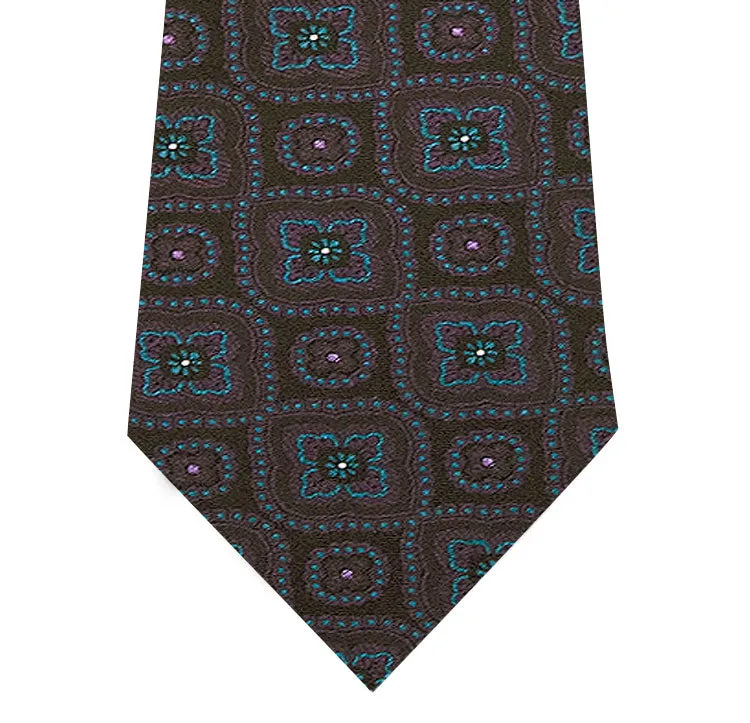 Black Silk Tie with Purple and Teal Pattern