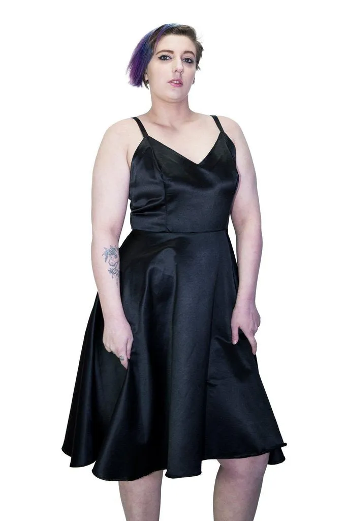 Black Wings Raw Silk Plus Size Midi Dress - Angelique