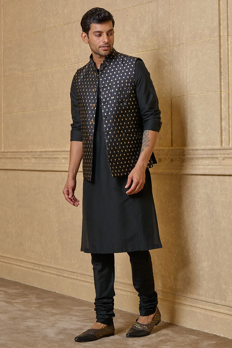 Black Zari Brocade Kurta Bundi Set