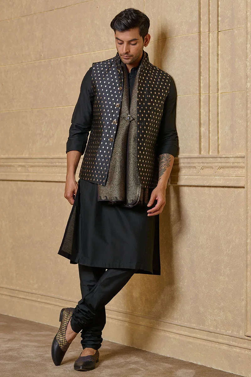 Black Zari Brocade Kurta Bundi Set