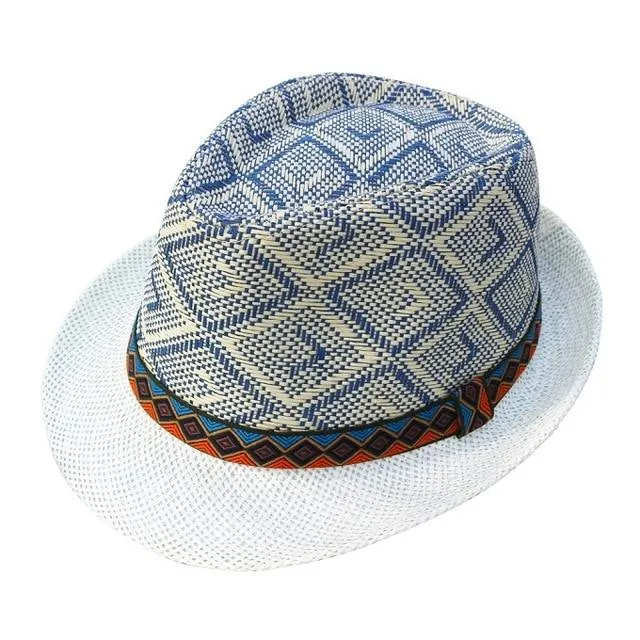 Blue & Orange Belt Straw Panama Hat