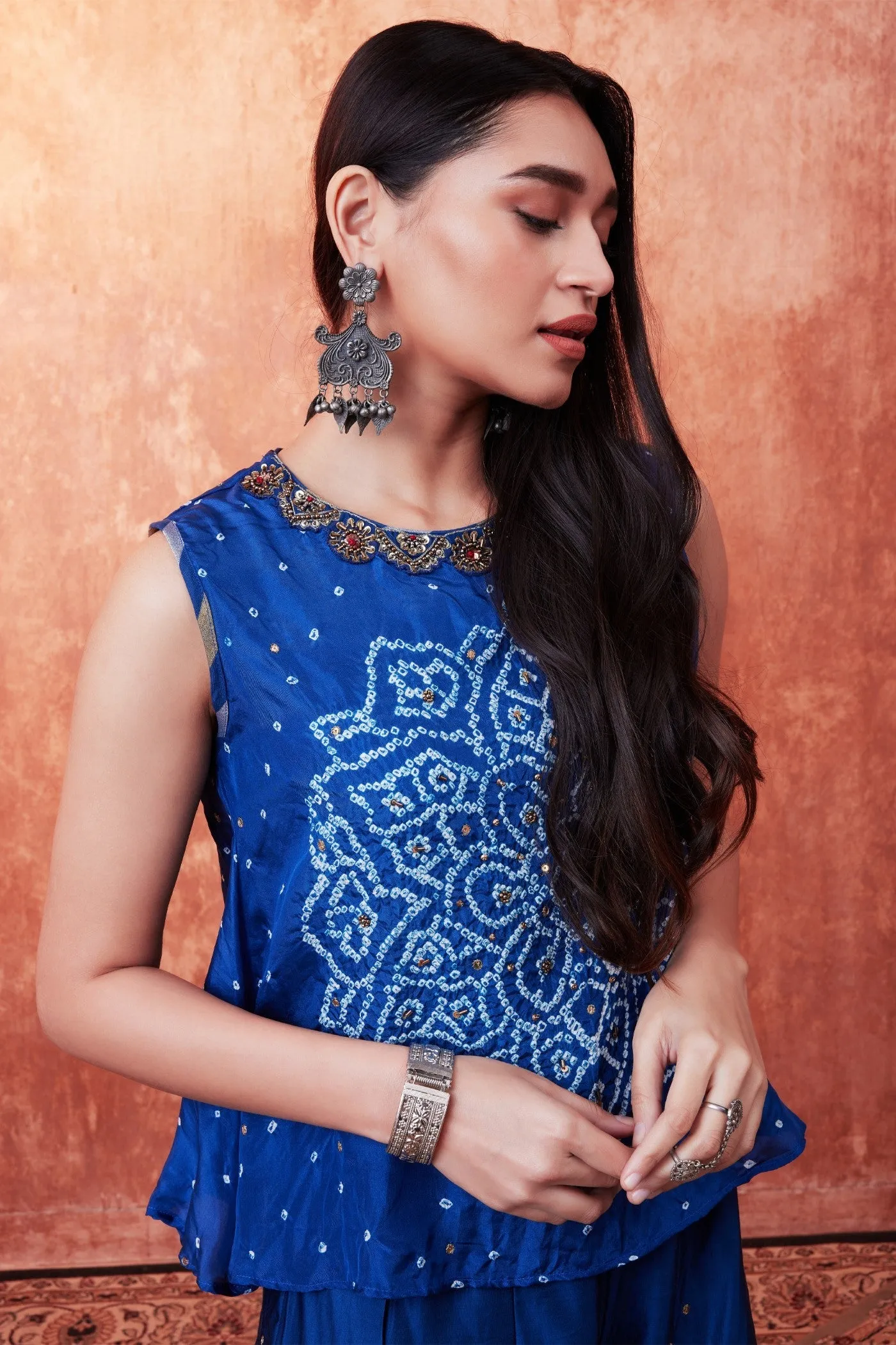 Blue Bandhej Leheria Printed Palazzo Set