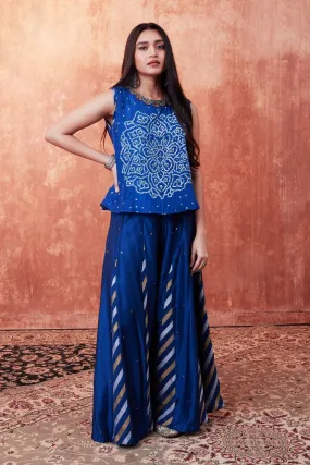 Blue Bandhej Leheria Printed Palazzo Set