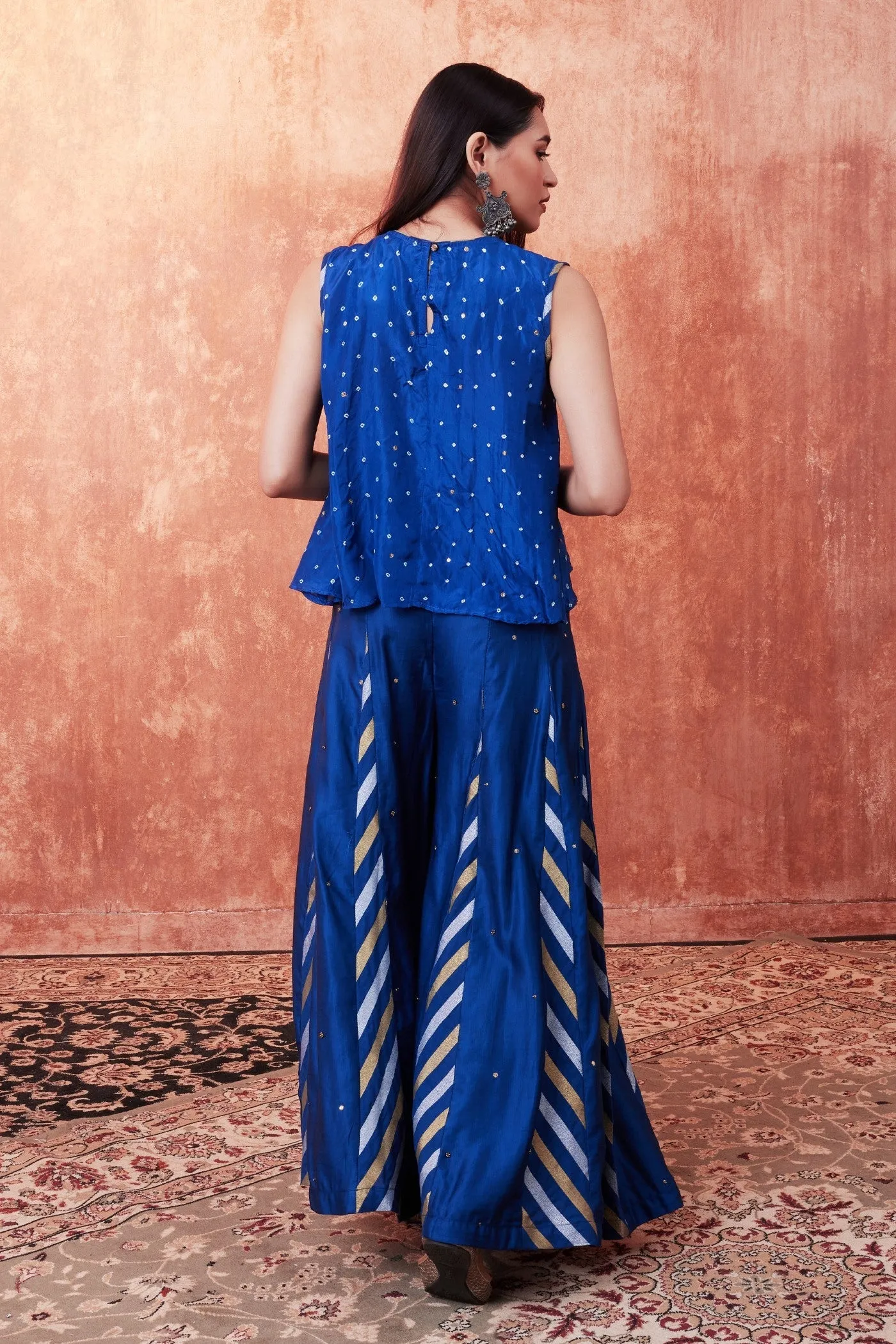 Blue Bandhej Leheria Printed Palazzo Set