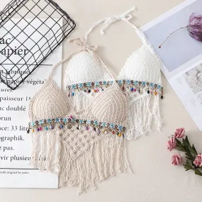 Boho Quaste Sexy Häkel-Bikinioberteil