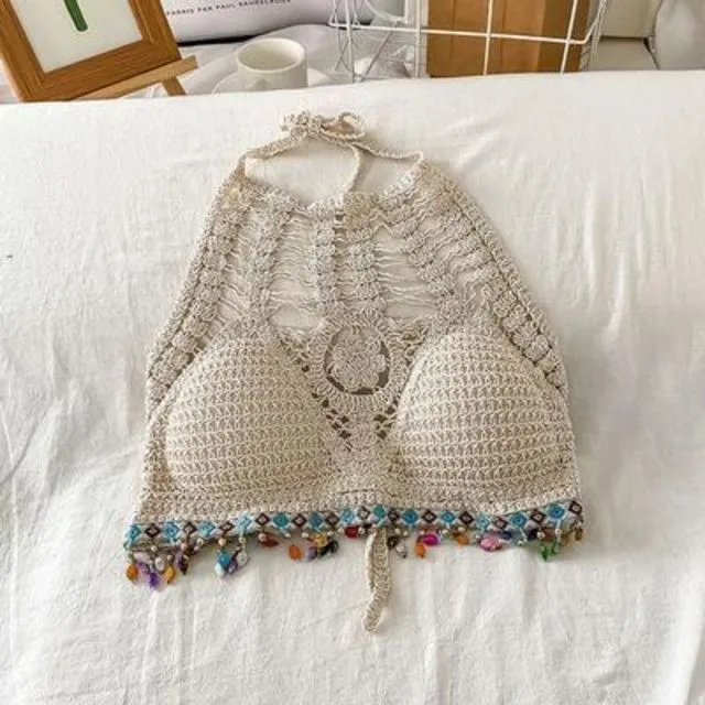 Boho Quaste Sexy Häkel-Bikinioberteil