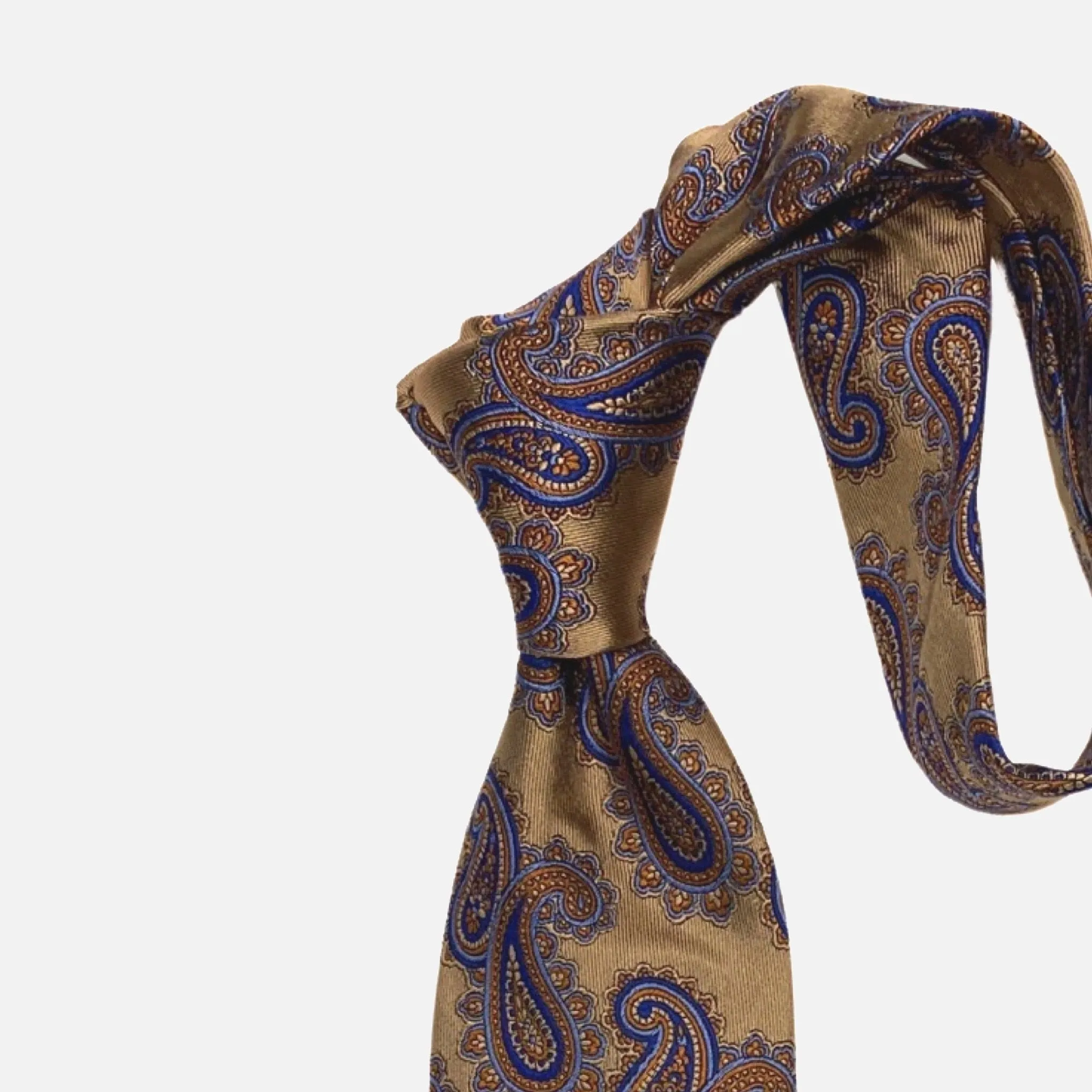 Boulder Trading Co. Silk Tie - Golden Brown Paisley Elegance - Blue and Orange Accents