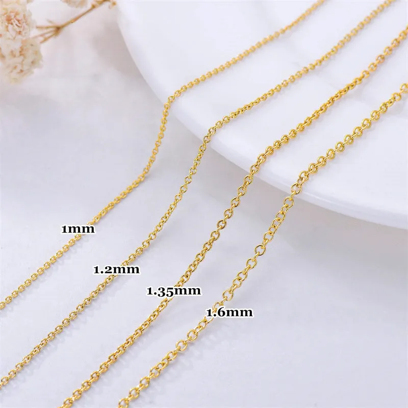 Cable Chain Necklace 1mm, 1.2mm, 1.35mm, 1.6mm, 1.75mm Durable Strong Solid 14k Gold Chain Necklace Women