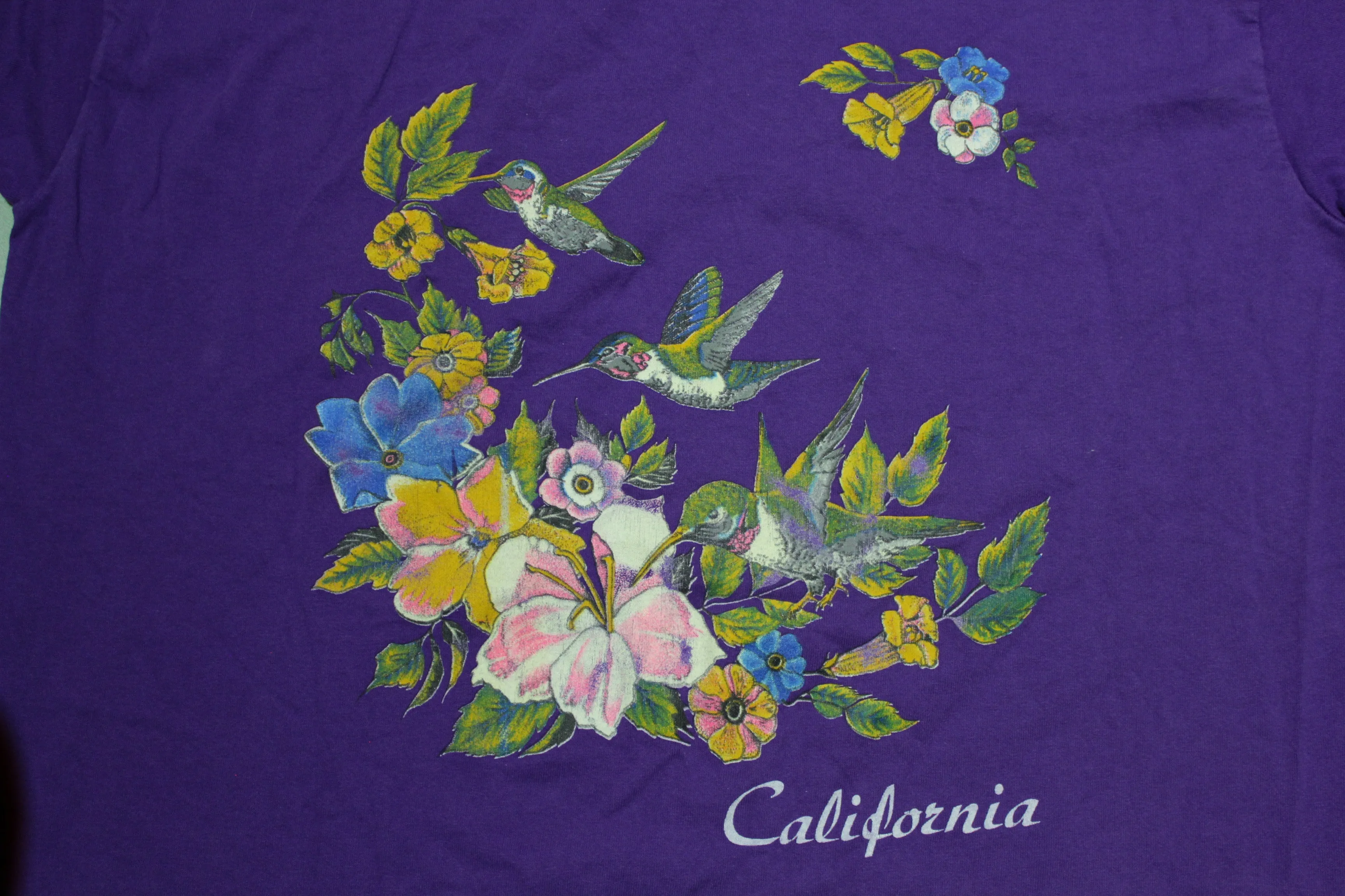 California Hummingbird Floral Print 90s Vintage Single Stitch USA T-Shirt