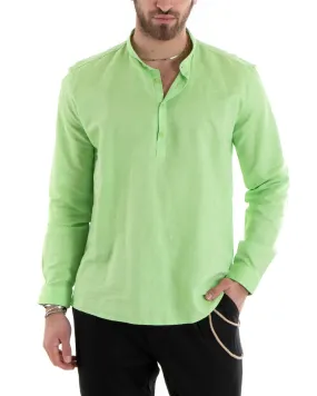 Camicia Uomo Serafino Casacca Manica Lunga Lino Tinta Unita Sartoriale Verde Acido GIOSAL-C2812A