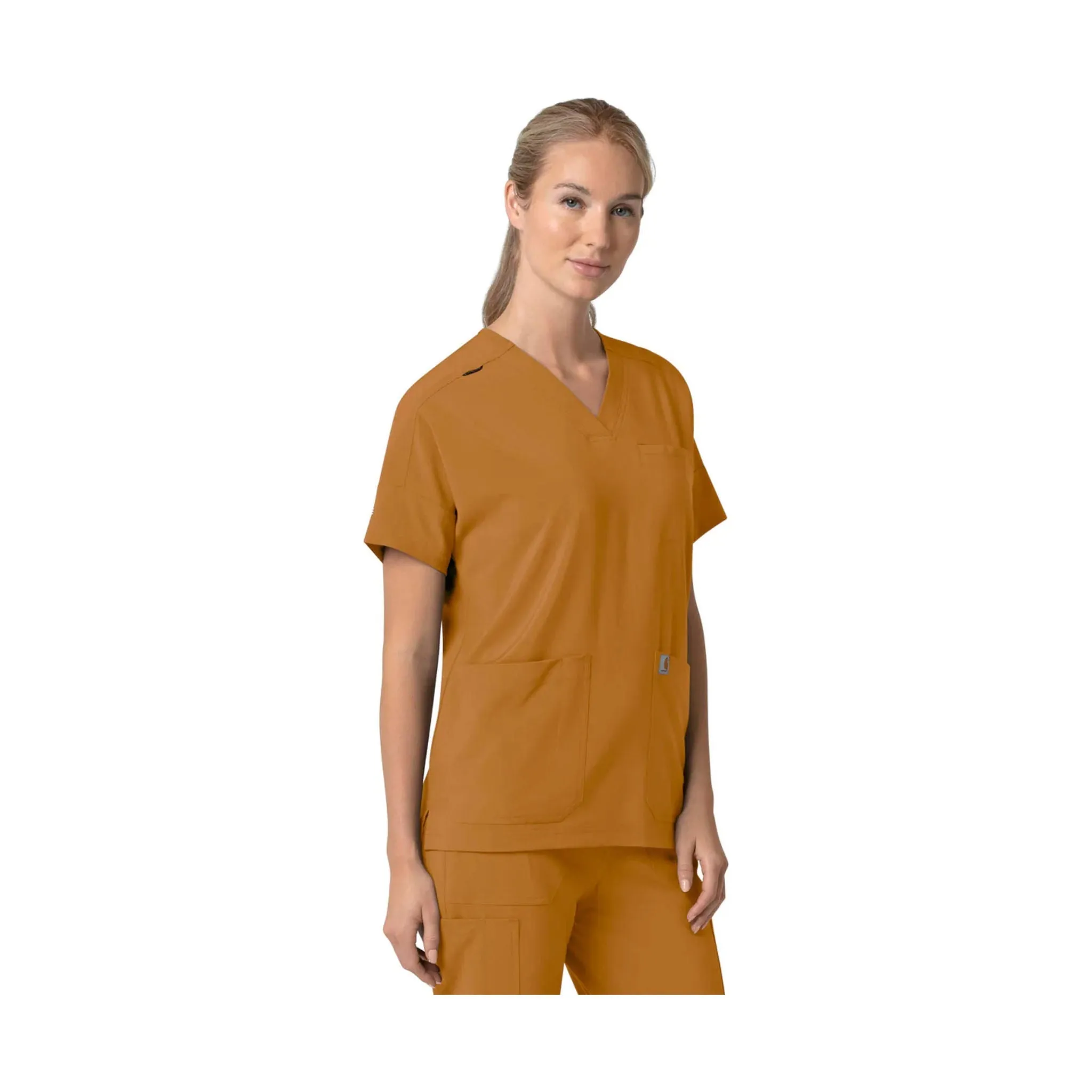 Carhartt Women's Force Cross Flex Oversized V Neck Scrub Top - Fox Brown