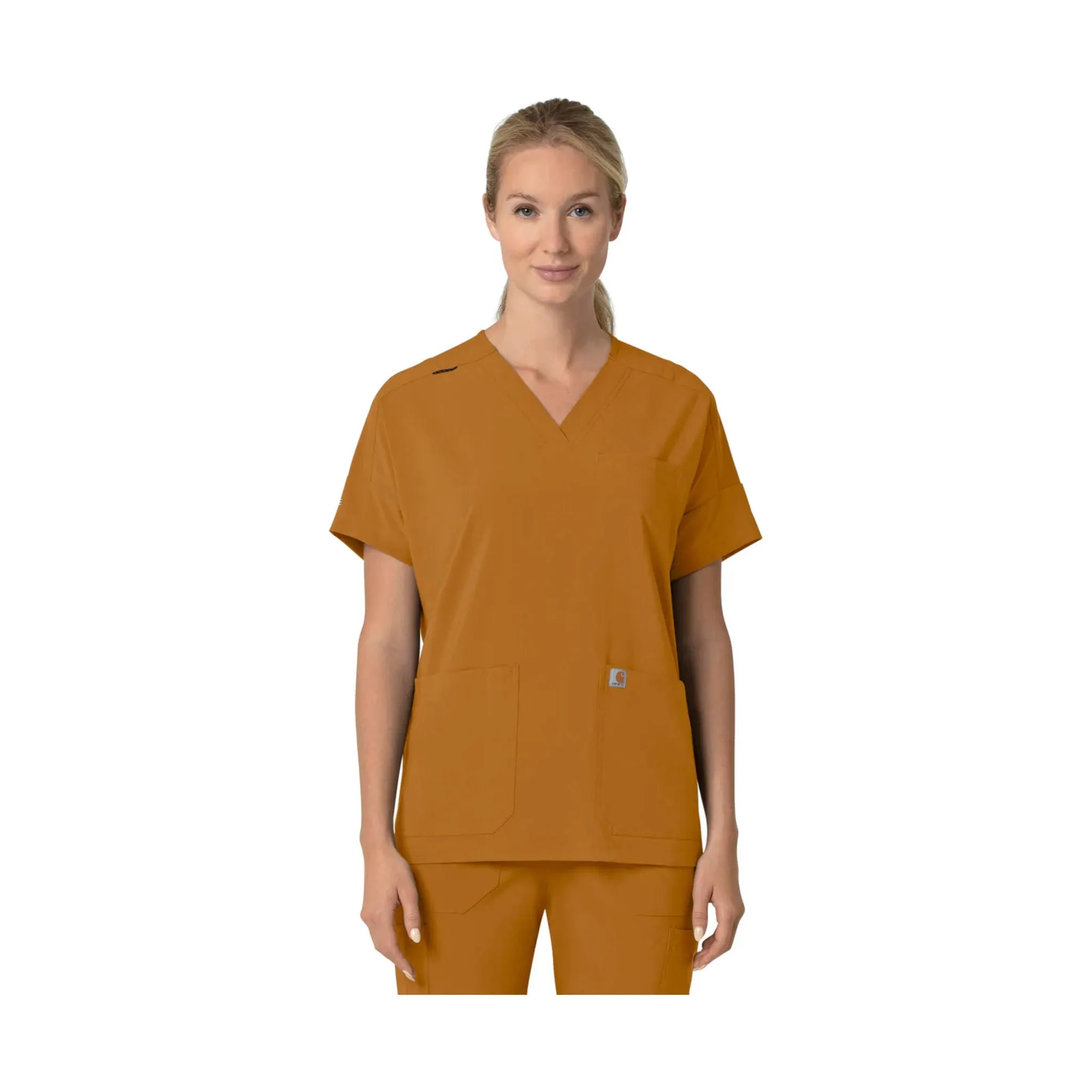 Carhartt Women's Force Cross Flex Oversized V Neck Scrub Top - Fox Brown