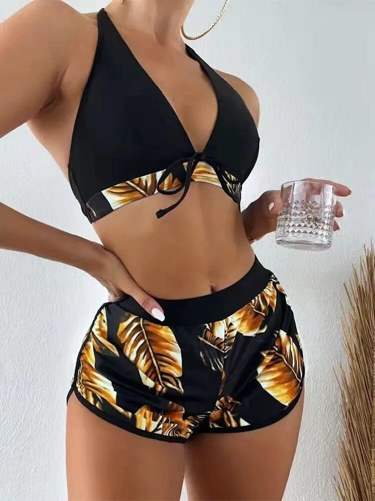 Caribbean High Waist Halter Full Cover Bikini Bottom Set