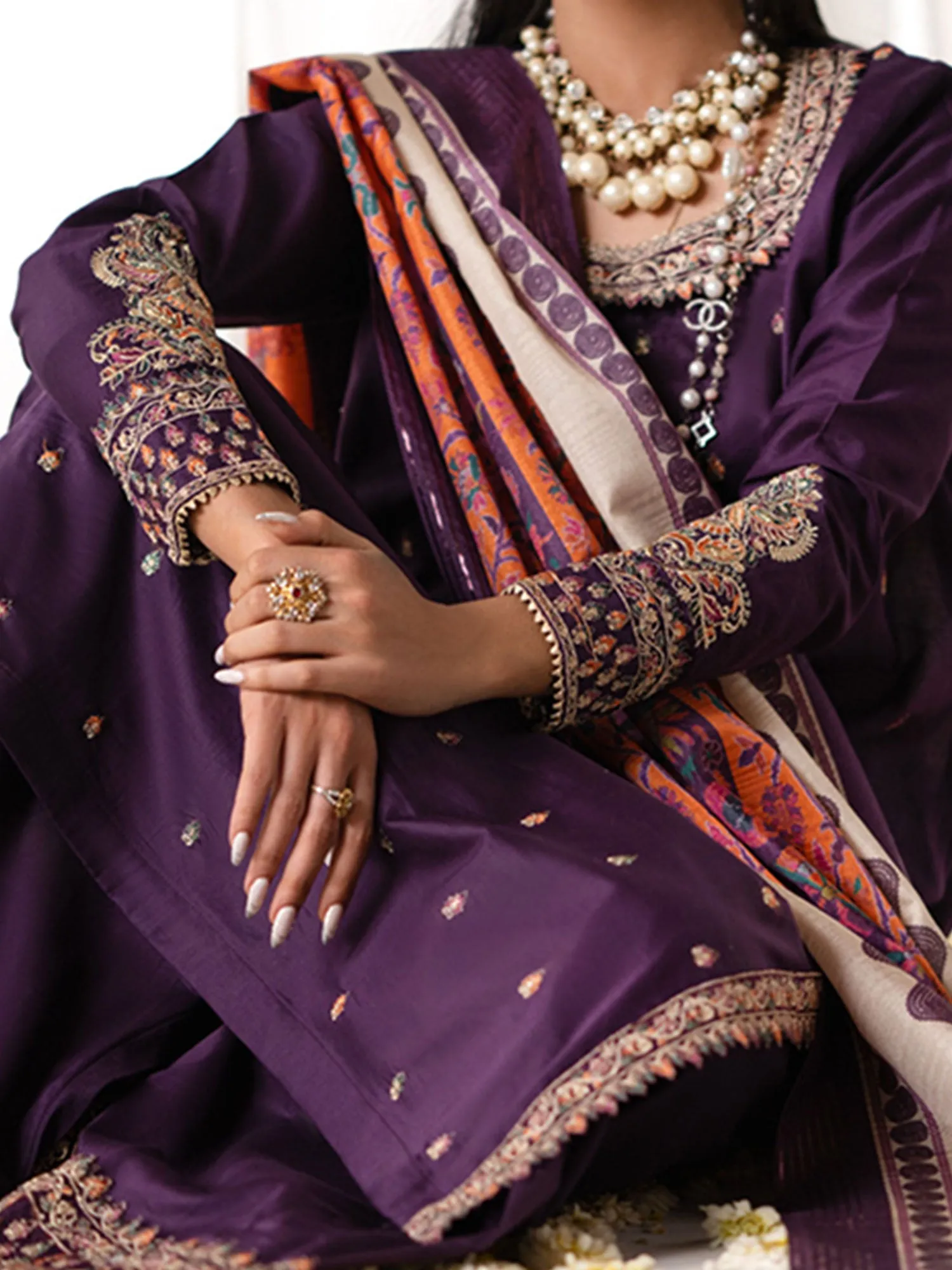 Casual Lite "Gul Posh" Embroidered Cotton Suit - Purple