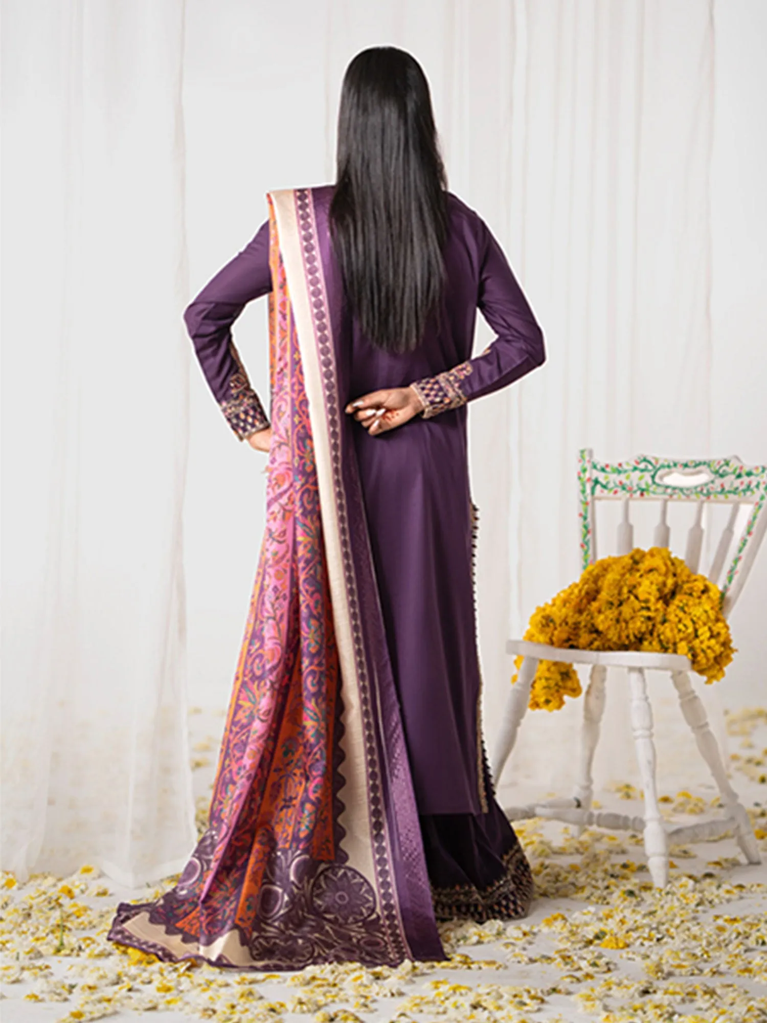 Casual Lite "Gul Posh" Embroidered Cotton Suit - Purple