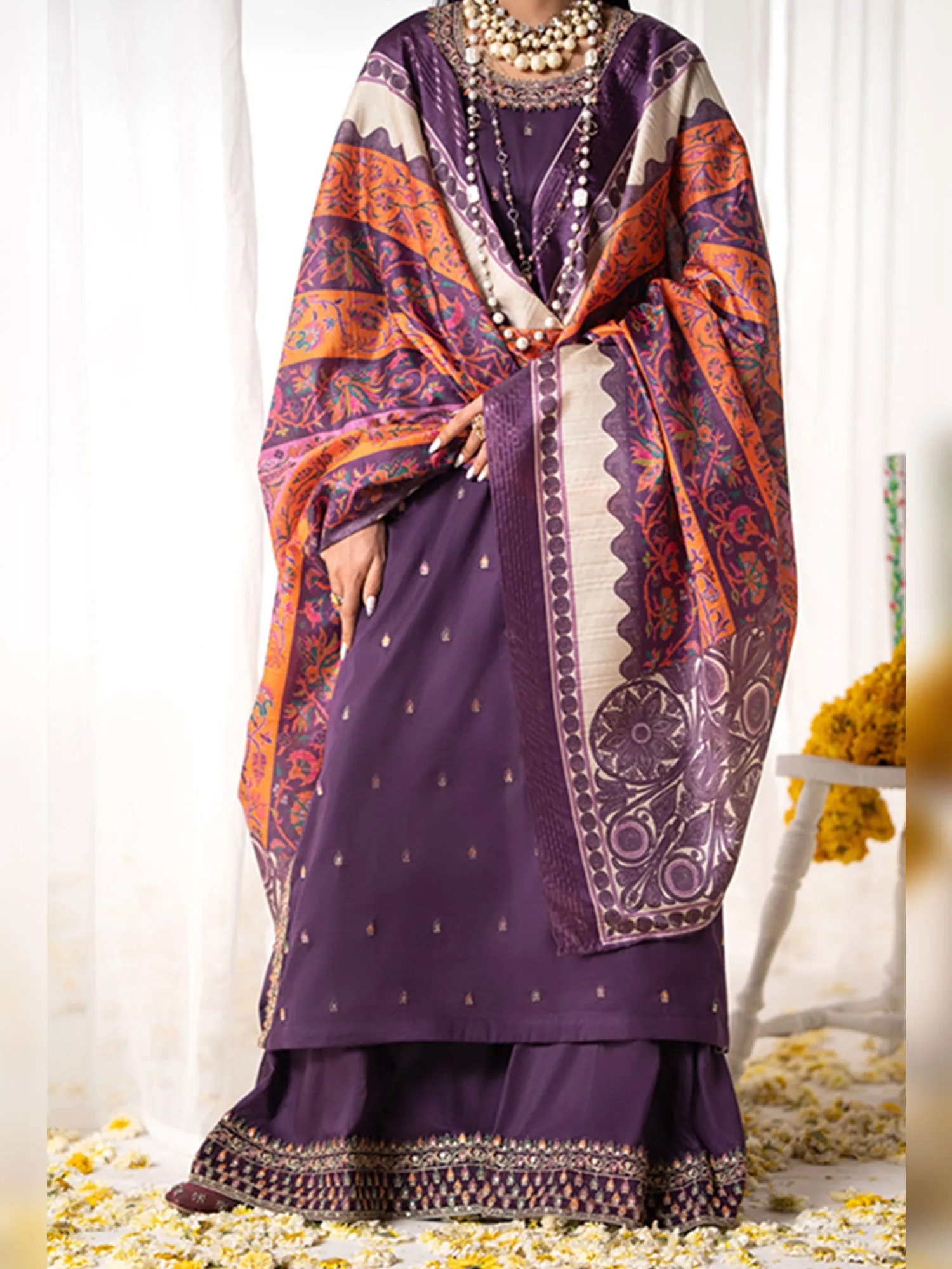 Casual Lite "Gul Posh" Embroidered Cotton Suit - Purple