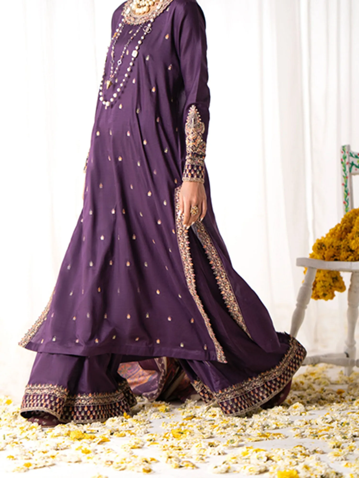 Casual Lite "Gul Posh" Embroidered Cotton Suit - Purple