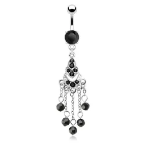 Chandelier Black Multi Gemmed w/Beads Dangle with 316L Surgical Steel Prong Set Black Gem Navel