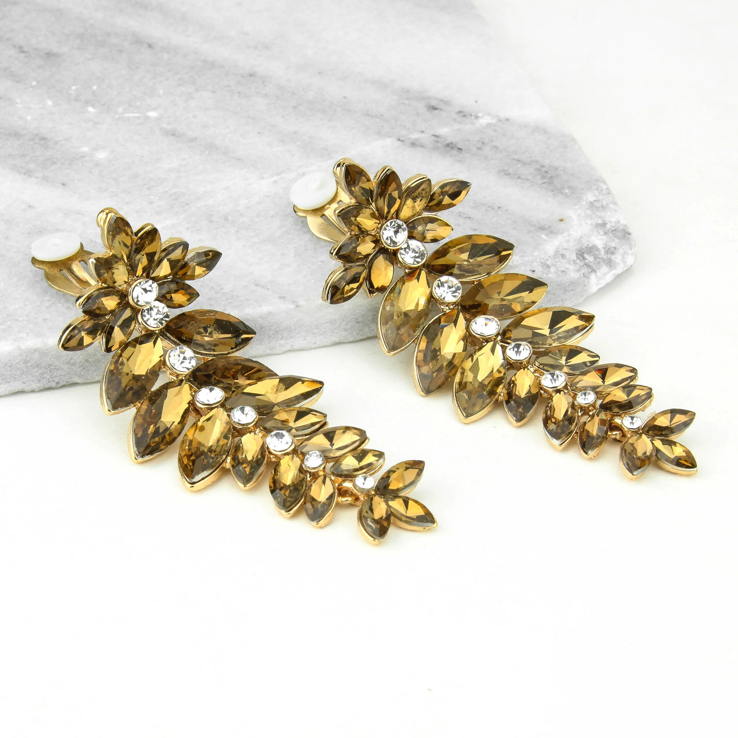 Charlotte Leaf Rhinestone Clip-on Earrings