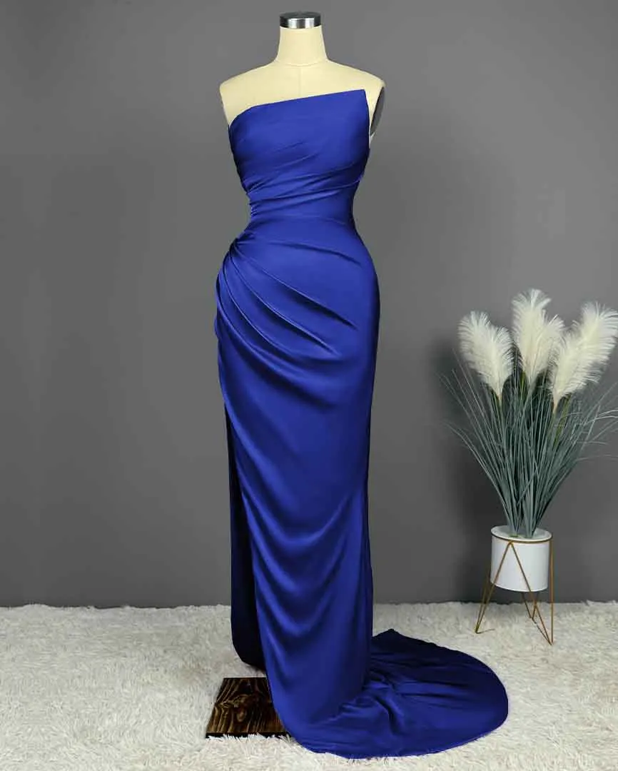 Chic Blue Charmeuse Prom Dress with Sleeveless Design and High Side Slit