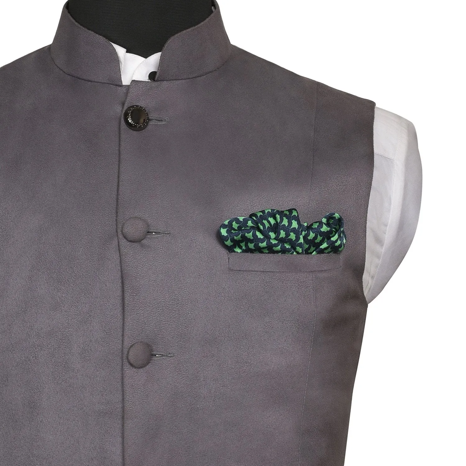 Chokore Light Sea Green & Navy Blue Silk Pocket Square - Indian At Heart line