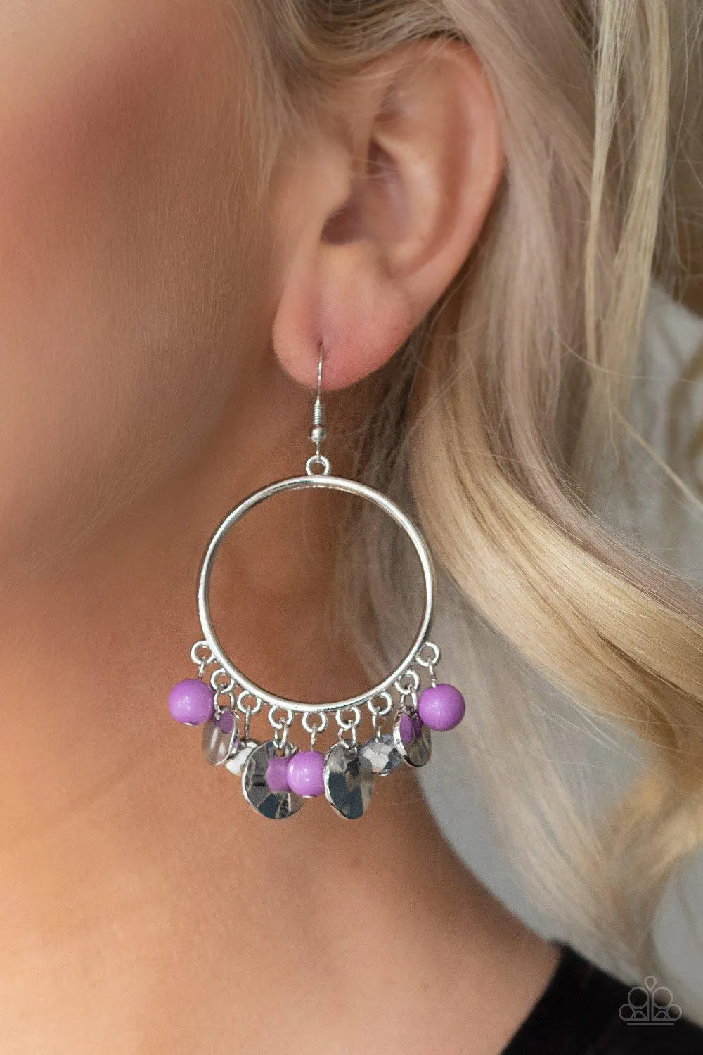 Chroma Chimes Purple Bead and Silver Earrings - Paparazzi Accessories