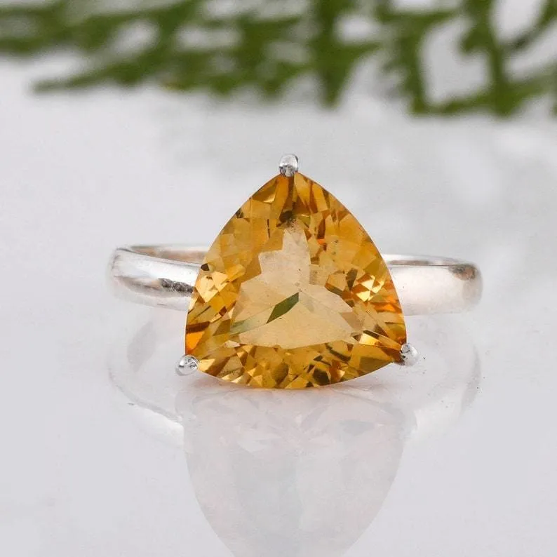 Citrine Ring, 925 Sterling Silver Trillion Cut Ring, Handmade Jewelry,Anniversary Gift,Birthday Gift,Christmas Gift