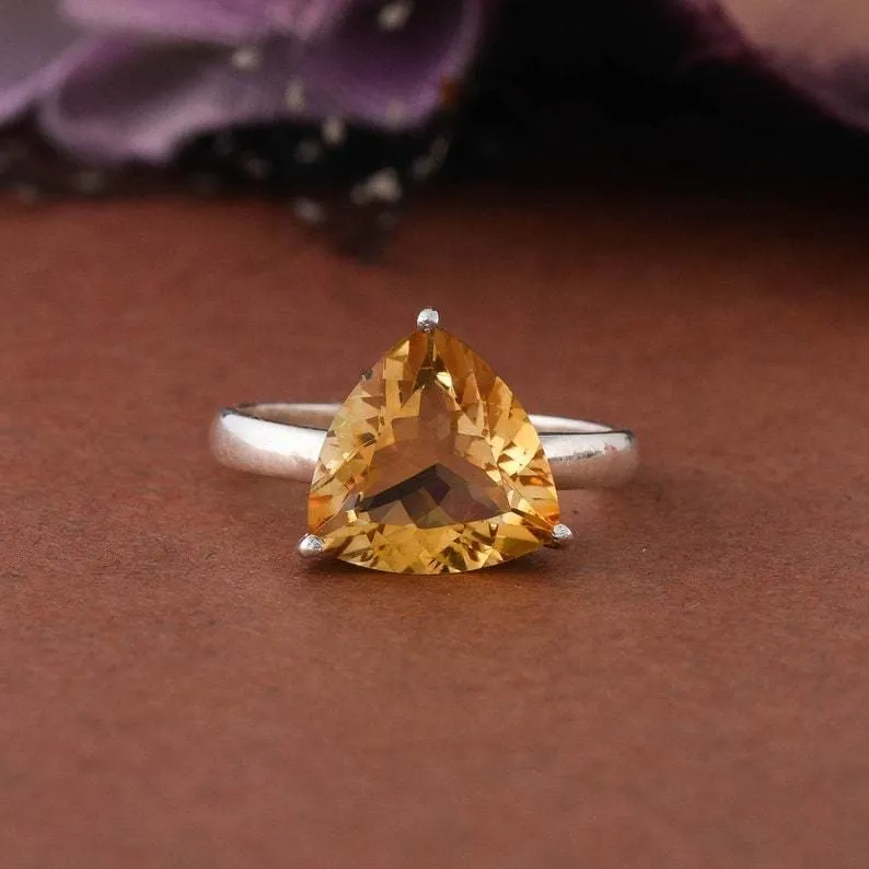 Citrine Ring, 925 Sterling Silver Trillion Cut Ring, Handmade Jewelry,Anniversary Gift,Birthday Gift,Christmas Gift