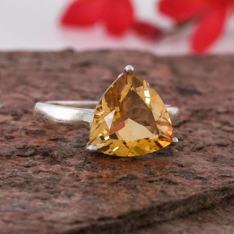 Citrine Ring, 925 Sterling Silver Trillion Cut Ring, Handmade Jewelry,Anniversary Gift,Birthday Gift,Christmas Gift