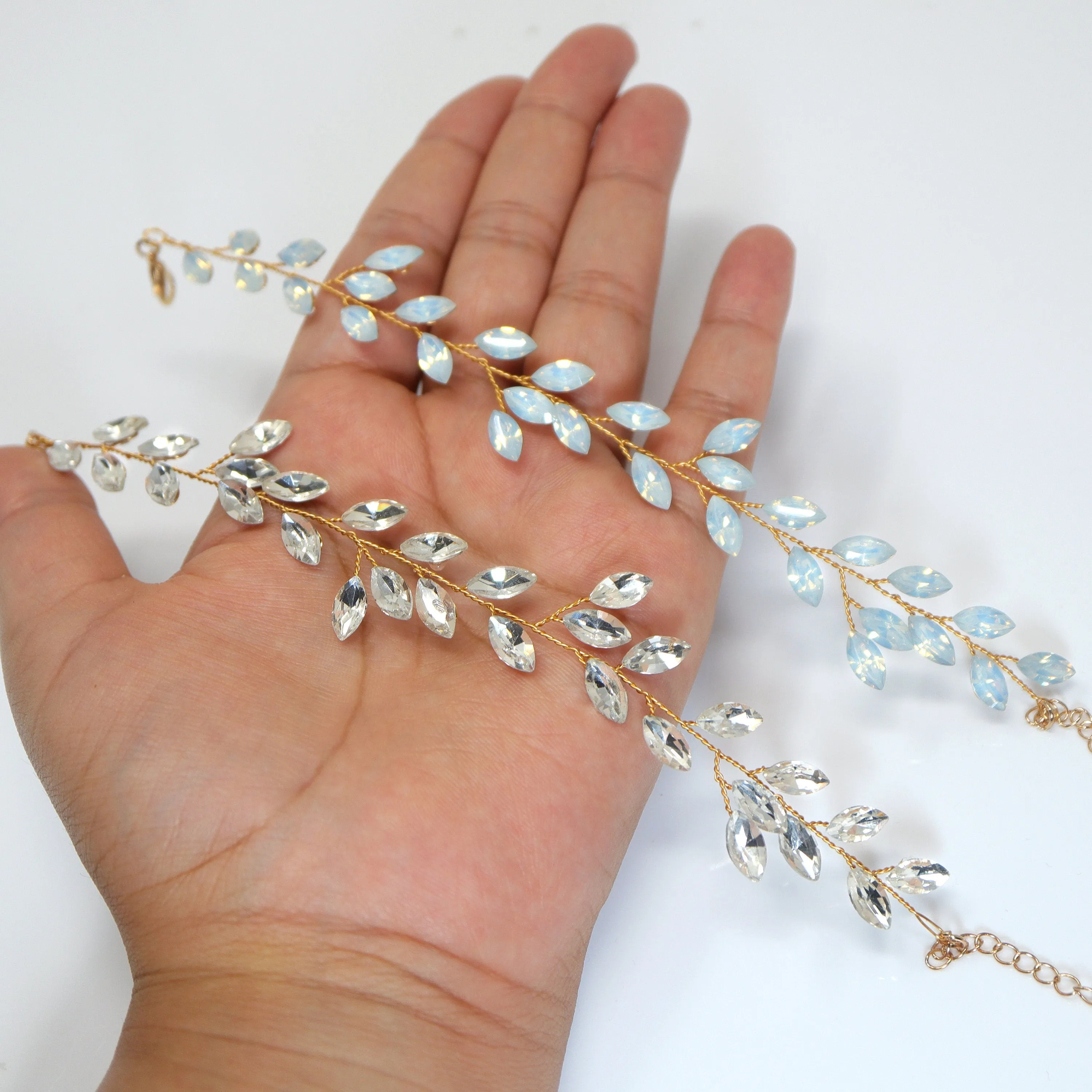 Clear Stone Rhinestone Bracelet, Vine Leaves Bracelet, Statement Bracelet, Opal Bracelet, Gift for her, Custom Gift.