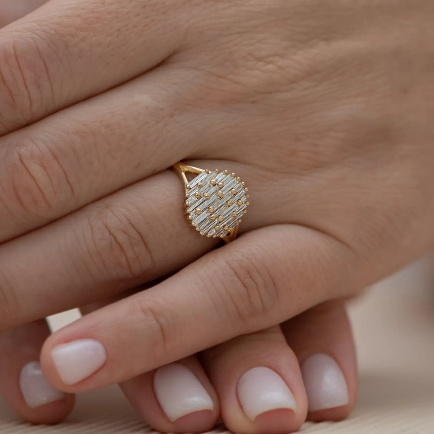 Cluster Ring with Assemblage of Needle Baguette Diamonds - the Light Catcher Ring